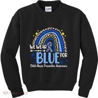 Rainbow We Wear Blue Child Abuse Prevention Month Awareness Kids Sweatshirt thumb 0