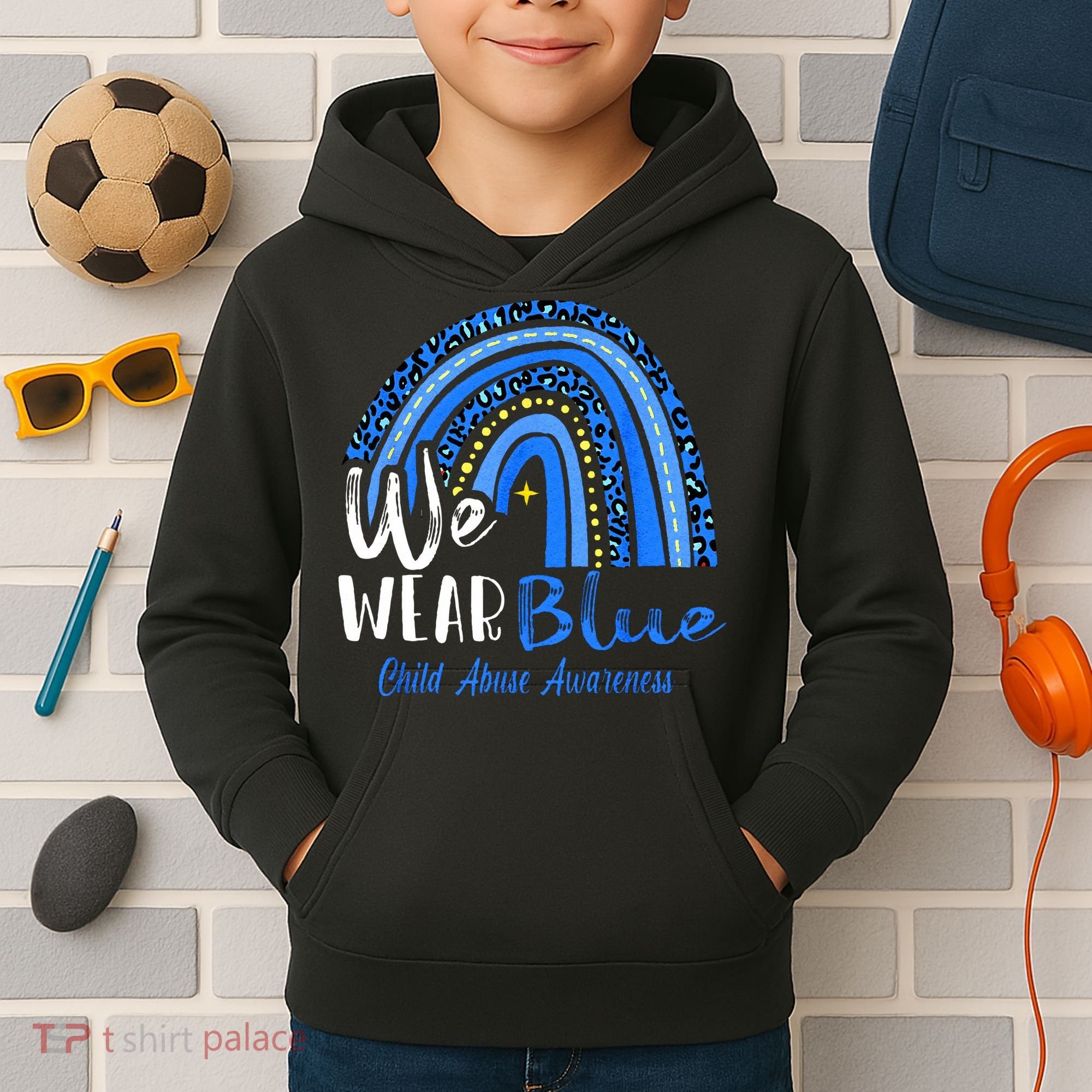 Rainbow We Wear Child Abuse Awareness Kids Hoodie