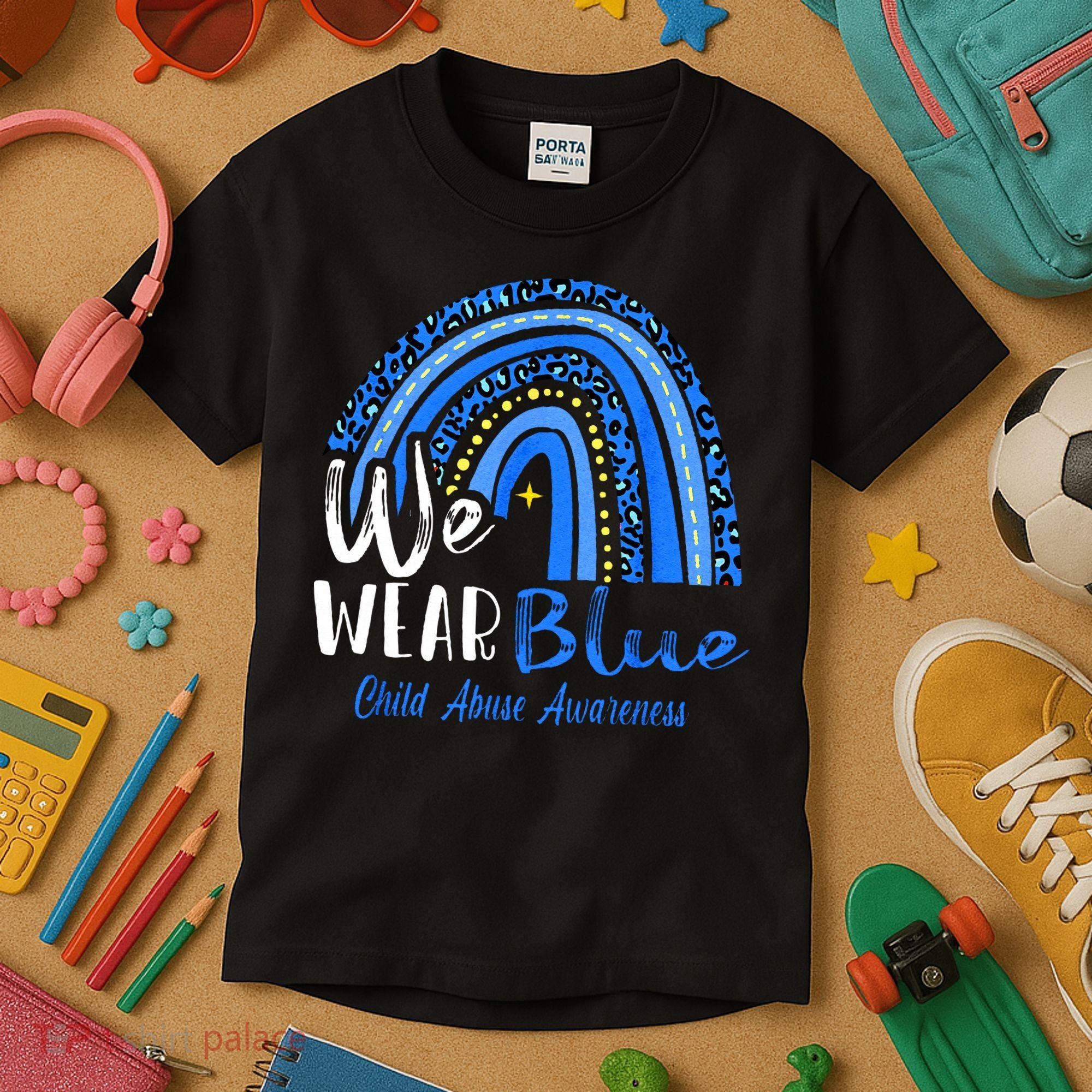 Rainbow We Wear Child Abuse Awareness Kids T-Shirt