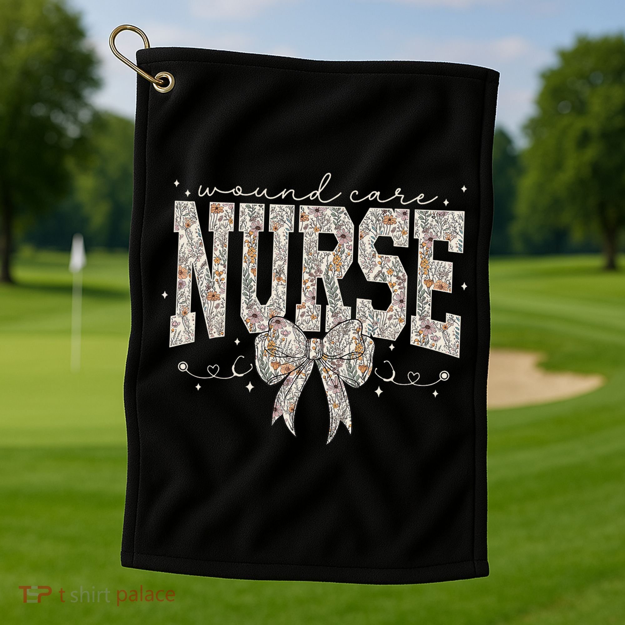 Retro Wildflower Wound Care Nurse Coquette Bow WOCN Nursing Golf Towel