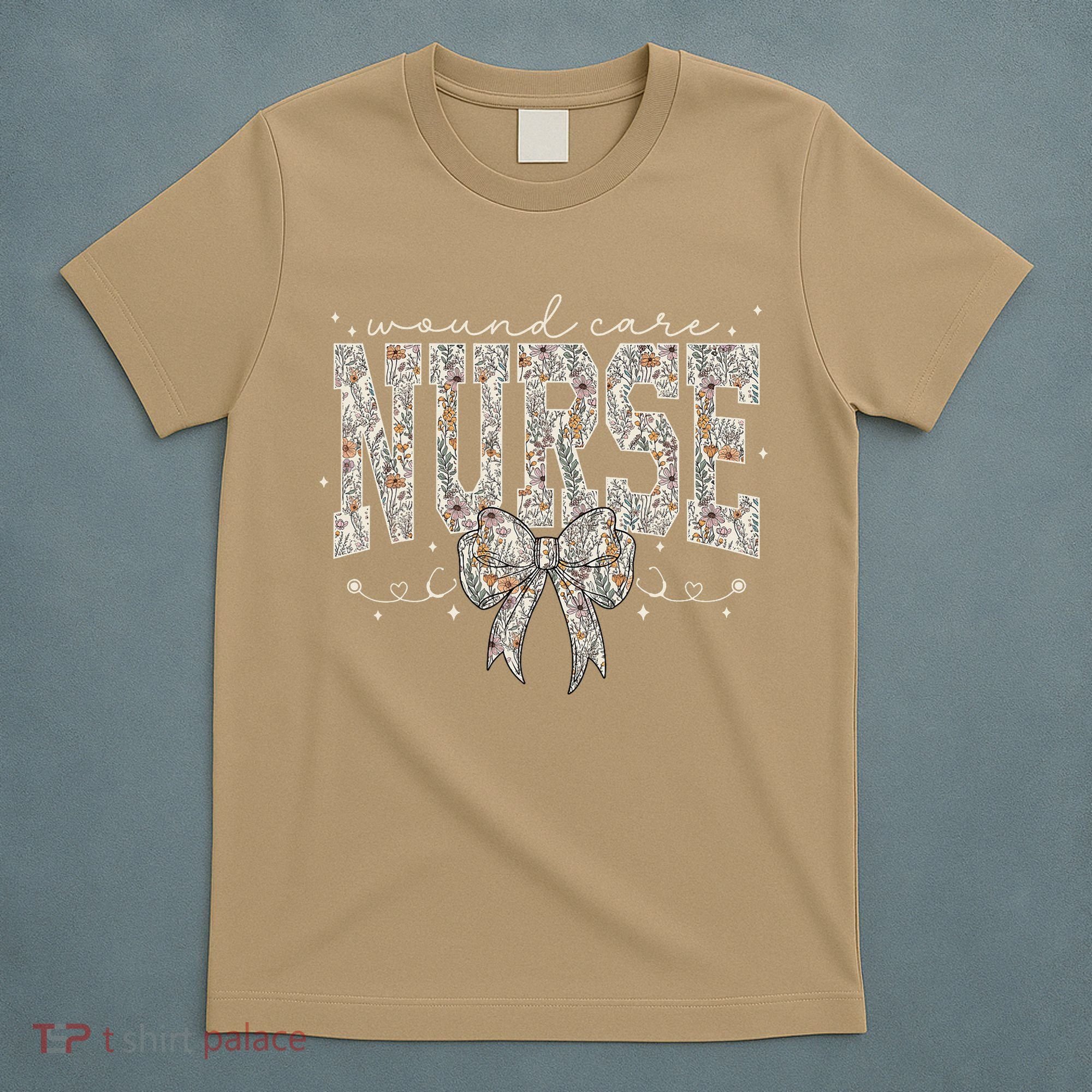 Retro Wildflower Wound Care Nurse Coquette Bow WOCN Nursing T-Shirt