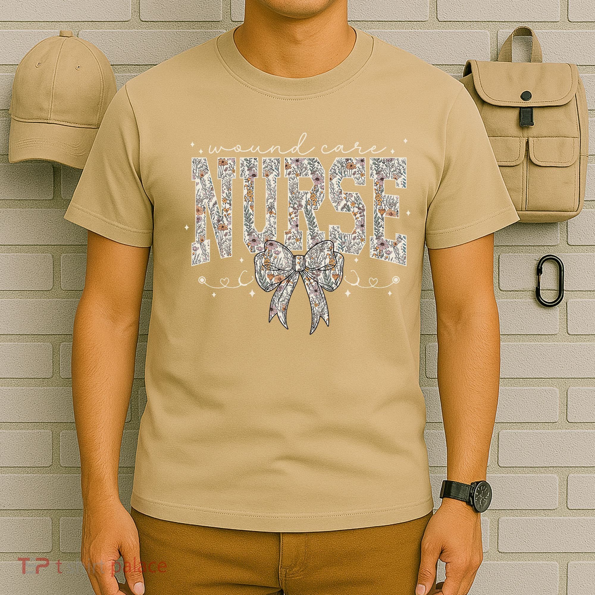 Retro Wildflower Wound Care Nurse Coquette Bow WOCN Nursing T-Shirt