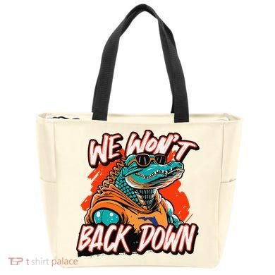Retro We WonT Back Down Blue And Orange Gator Tote Bag
