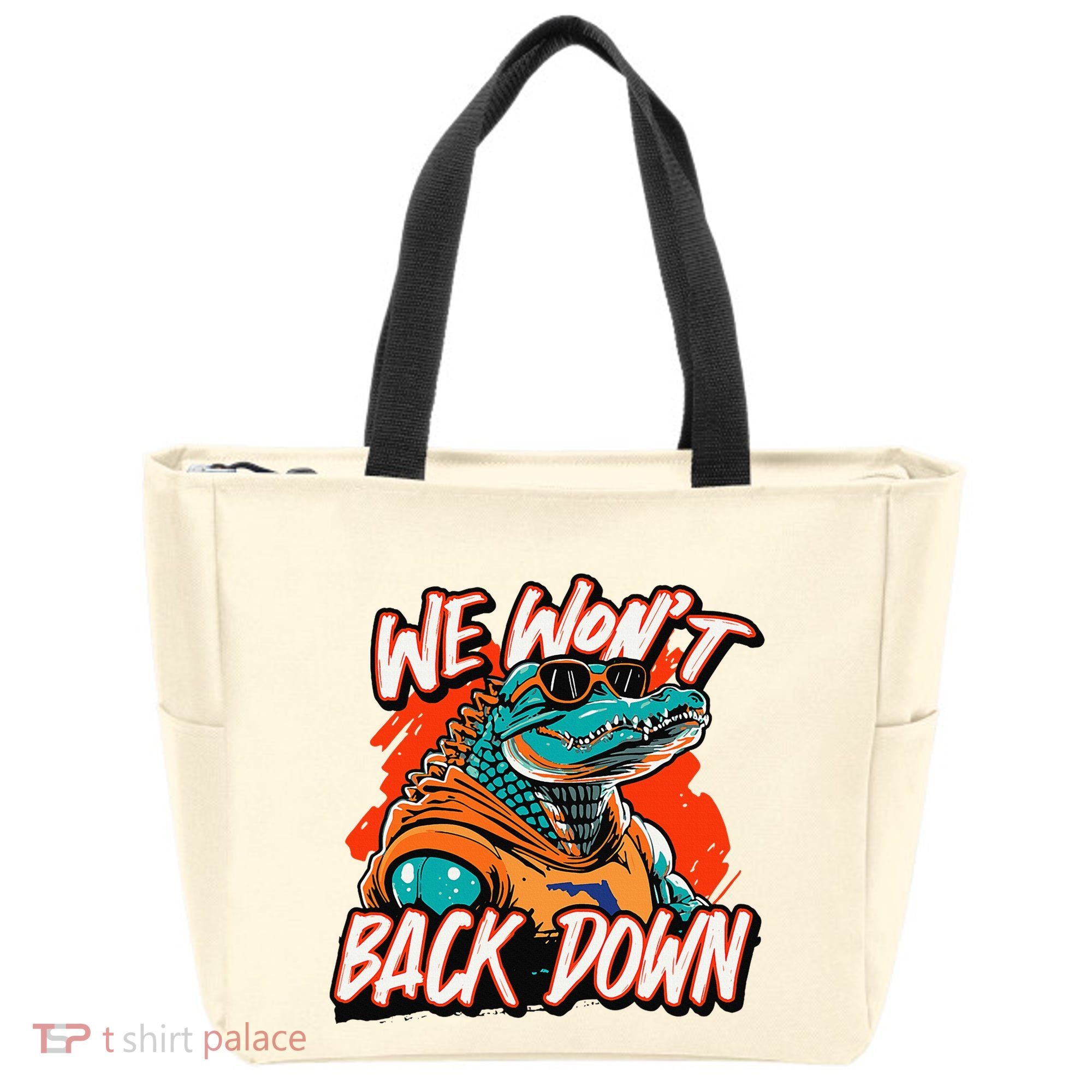 Retro We WonT Back Down Blue And Orange Gator Tote Bag