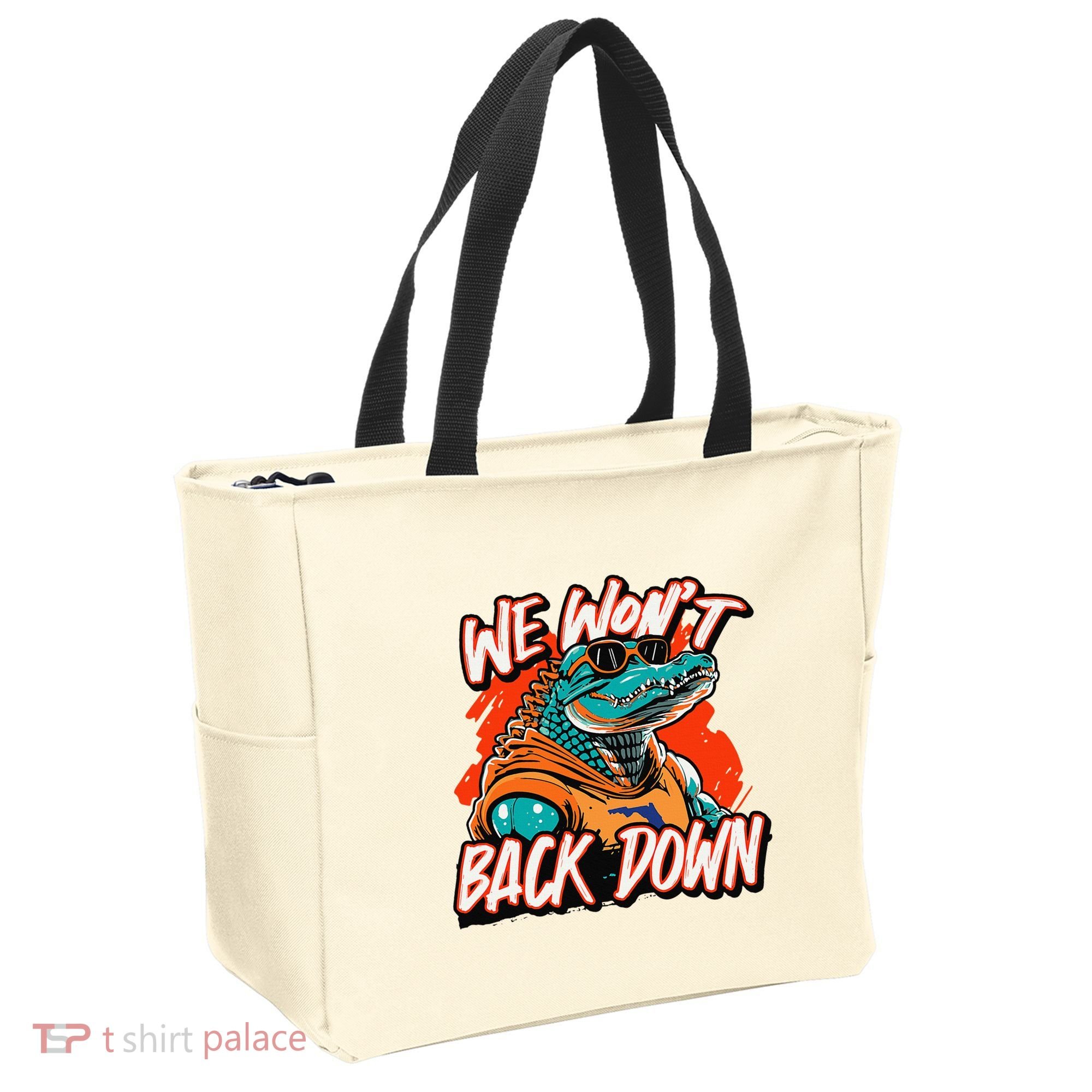 Retro We WonT Back Down Blue And Orange Gator Tote Bag