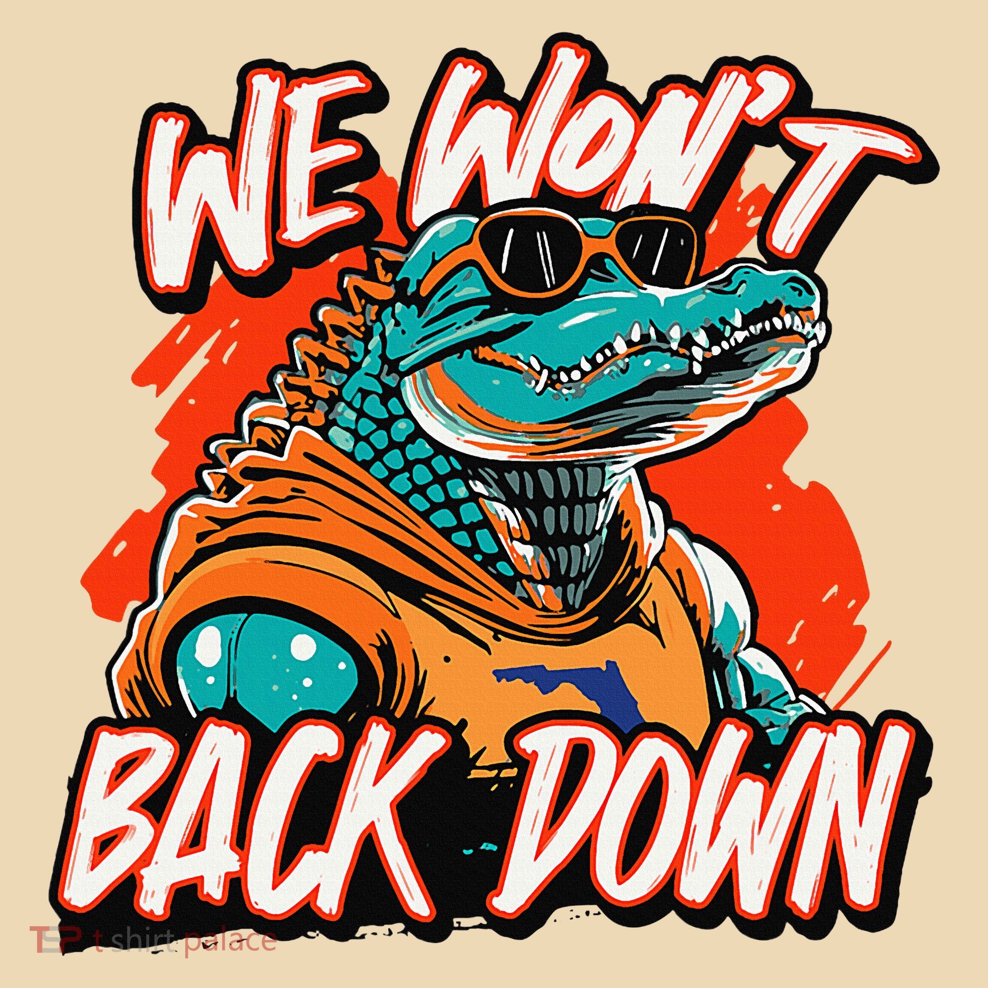 Retro We WonT Back Down Blue And Orange Gator Tote Bag