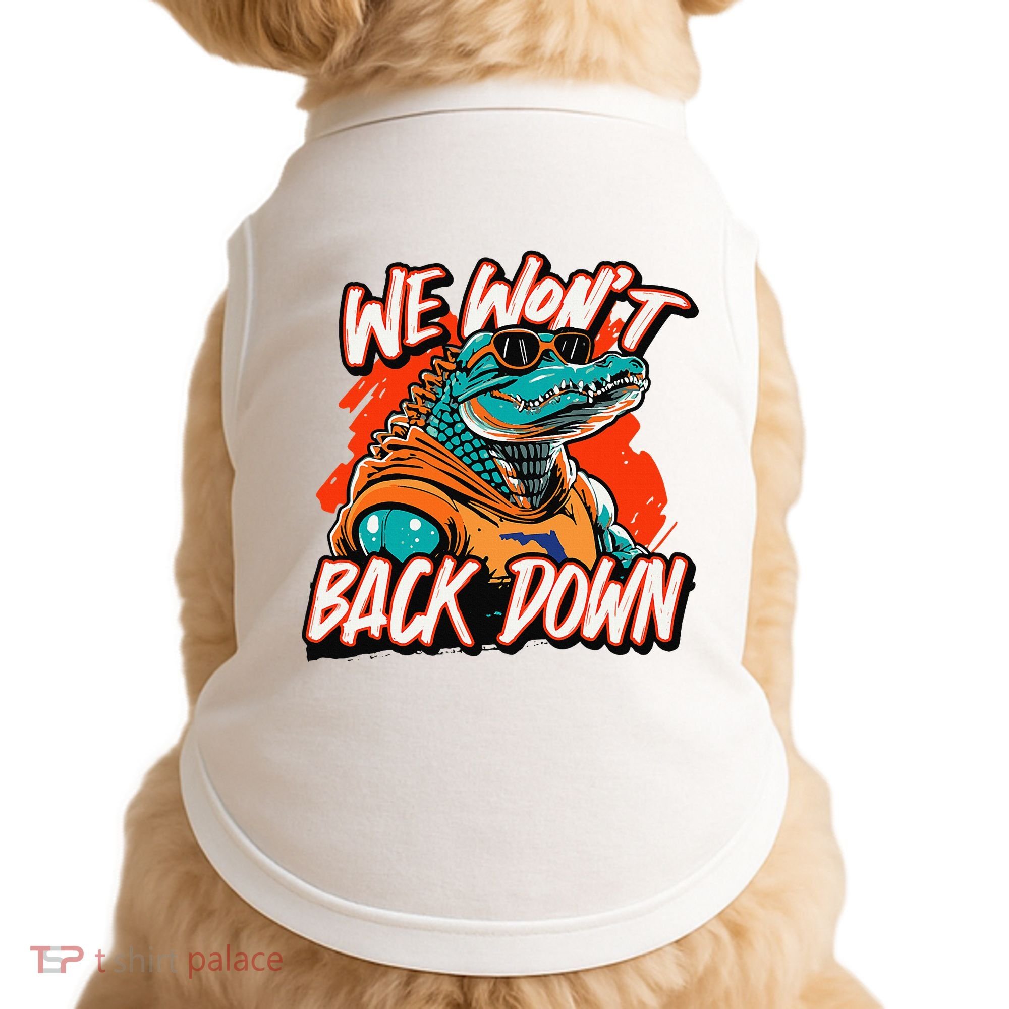 Retro We WonT Back Down Blue And Orange Gator Doggie Tank
