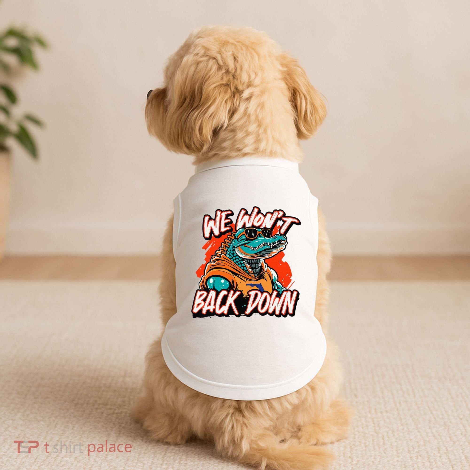 Retro We WonT Back Down Blue And Orange Gator Doggie Tank