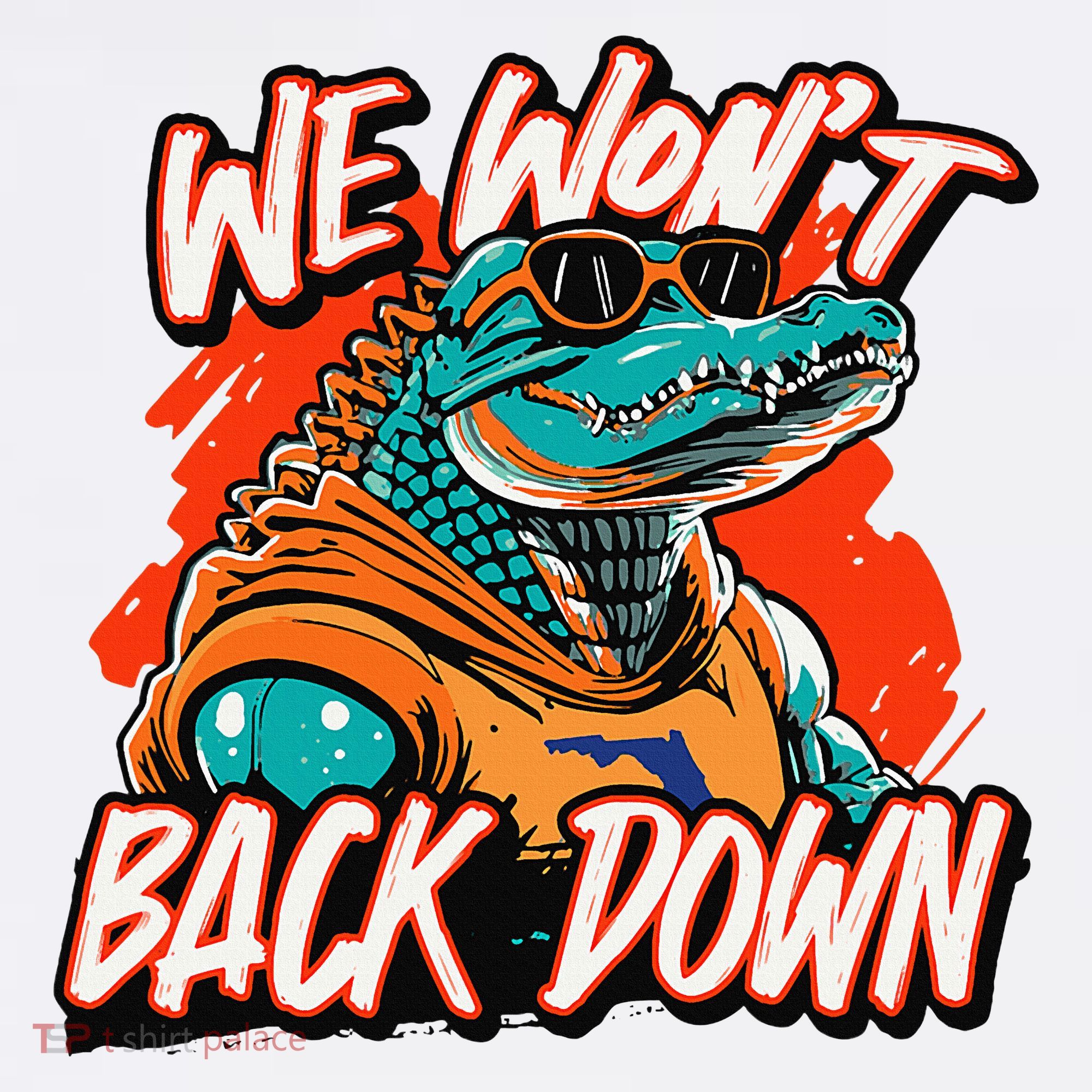 Retro We WonT Back Down Blue And Orange Gator Apron