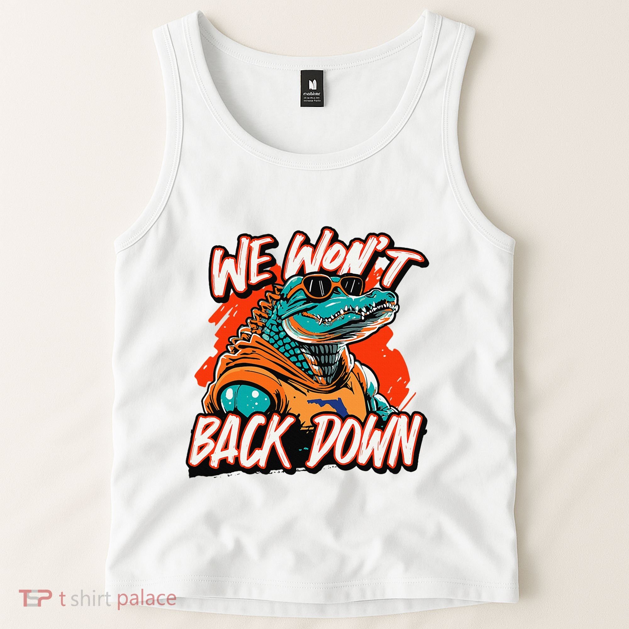 Retro We WonT Back Down Blue And Orange Gator Tank Top