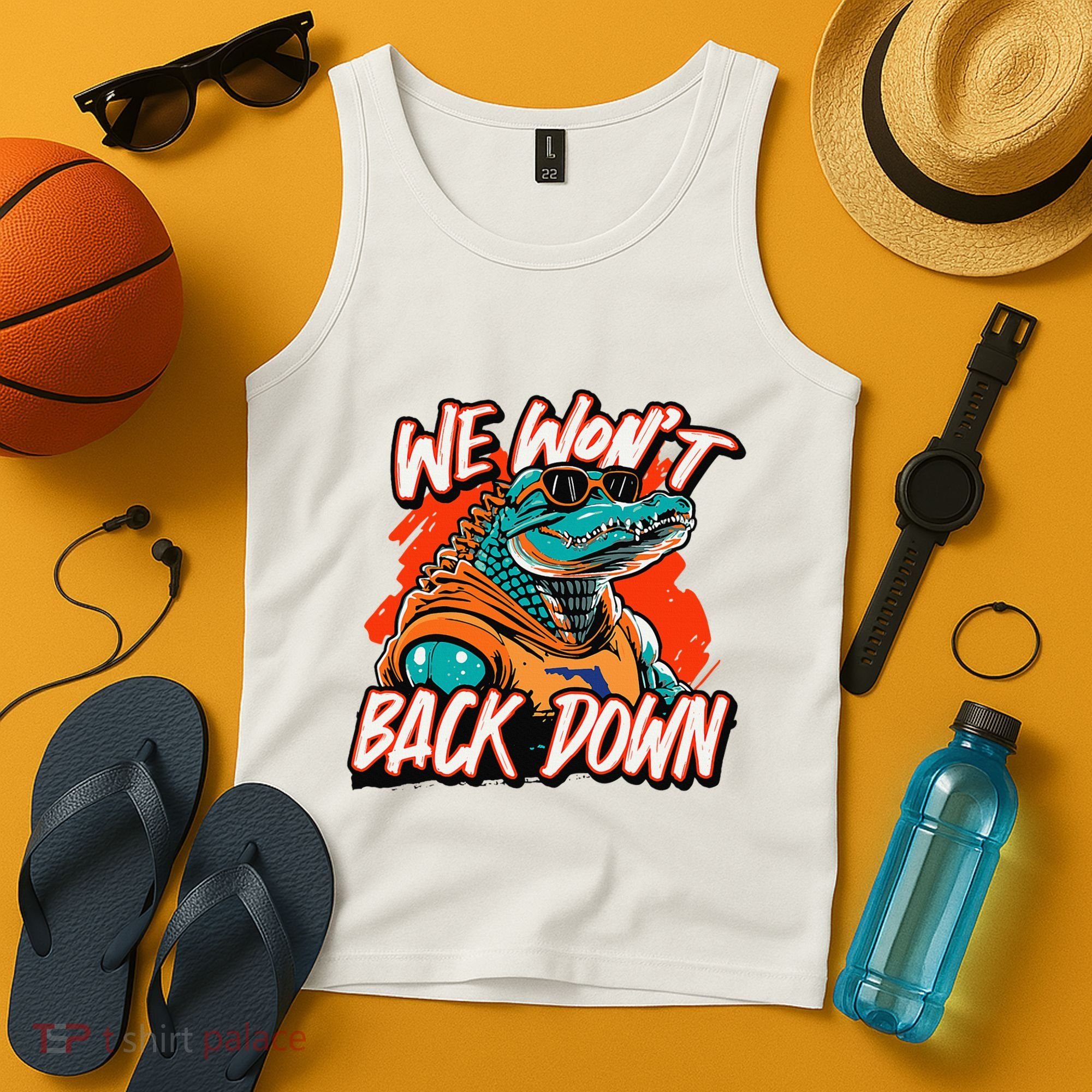 Retro We WonT Back Down Blue And Orange Gator Tank Top