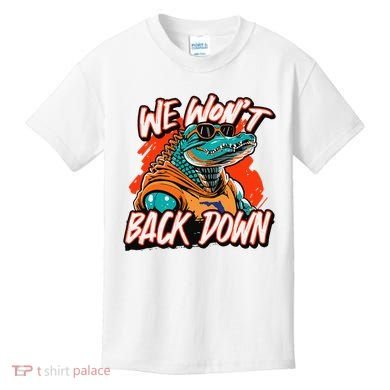 Retro We WonT Back Down Blue And Orange Gator Kids T-Shirt
