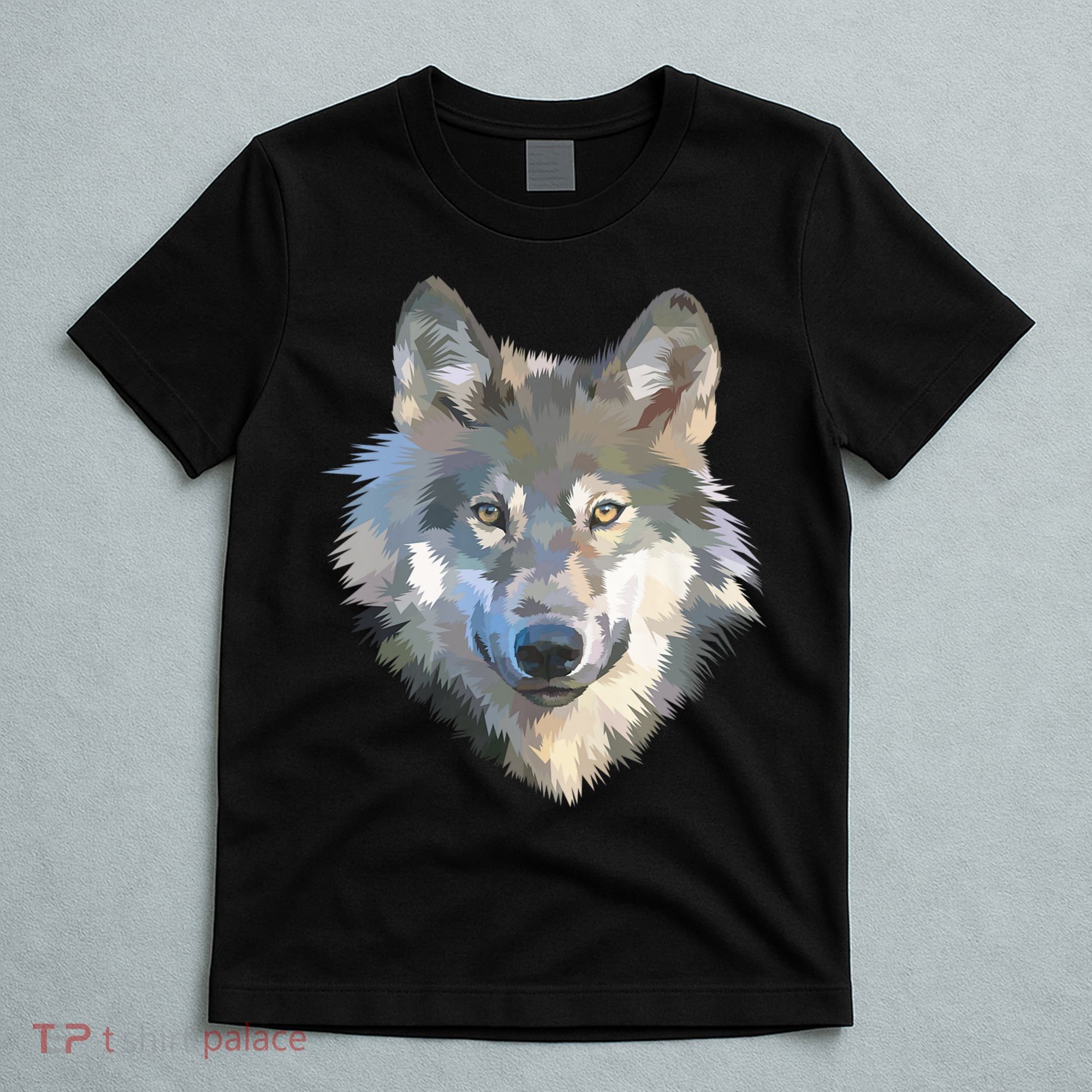 Realistic White Wolf, Realistic Animal Print With Colors Premium T-Shirt
