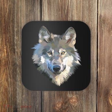 Realistic White Wolf, Realistic Animal Print With Colors Premium Coaster