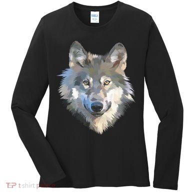 Realistic White Wolf, Realistic Animal Print With Colors Premium Women's Long Sleeve Shirt
