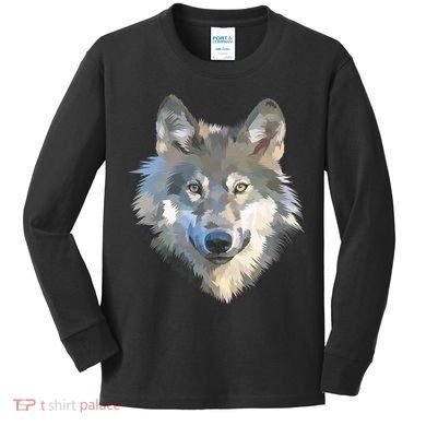 Realistic White Wolf, Realistic Animal Print With Colors Premium Kids Long Sleeve Shirt