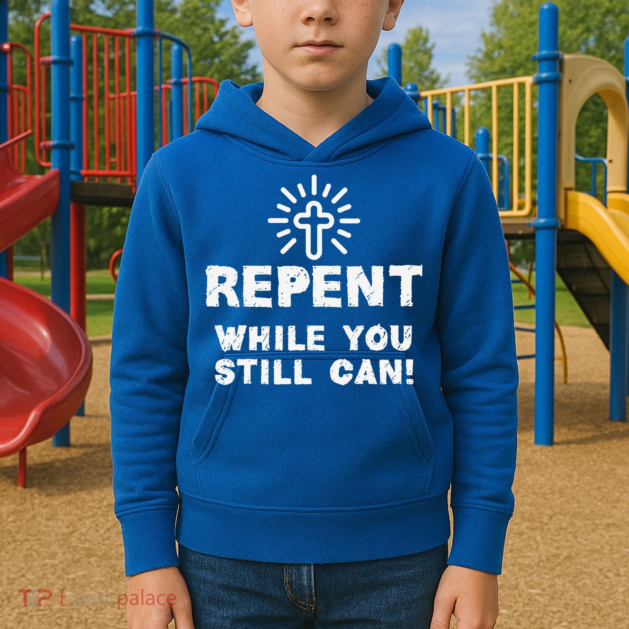 Repent While You Still Can! Christian (White) Kids Hoodie