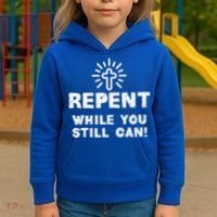 Repent While You Still Can! Christian (White) Kids Hoodie thumb 3