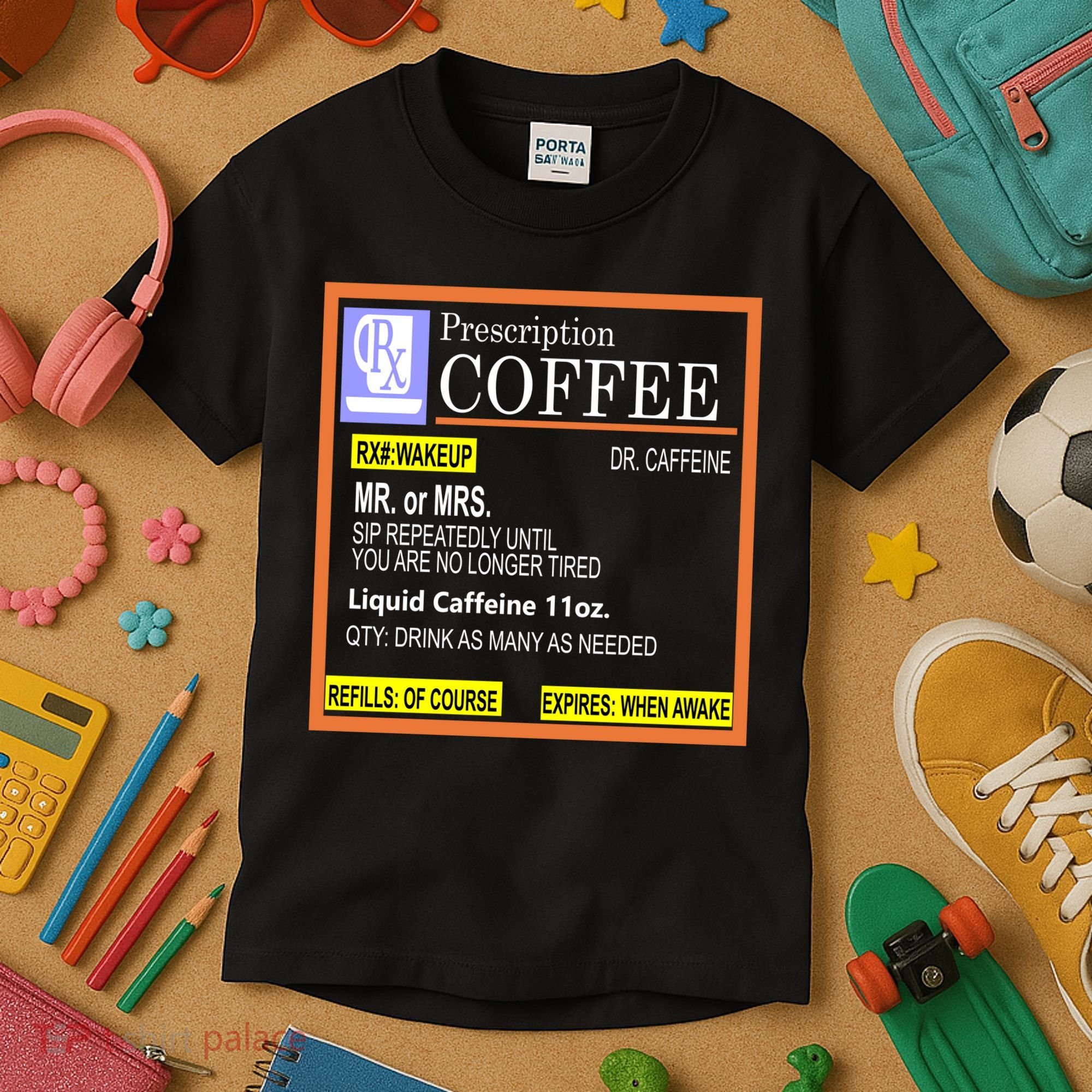 Rx Prescription Coffee Dr Caffeine Funny Kids T-Shirt