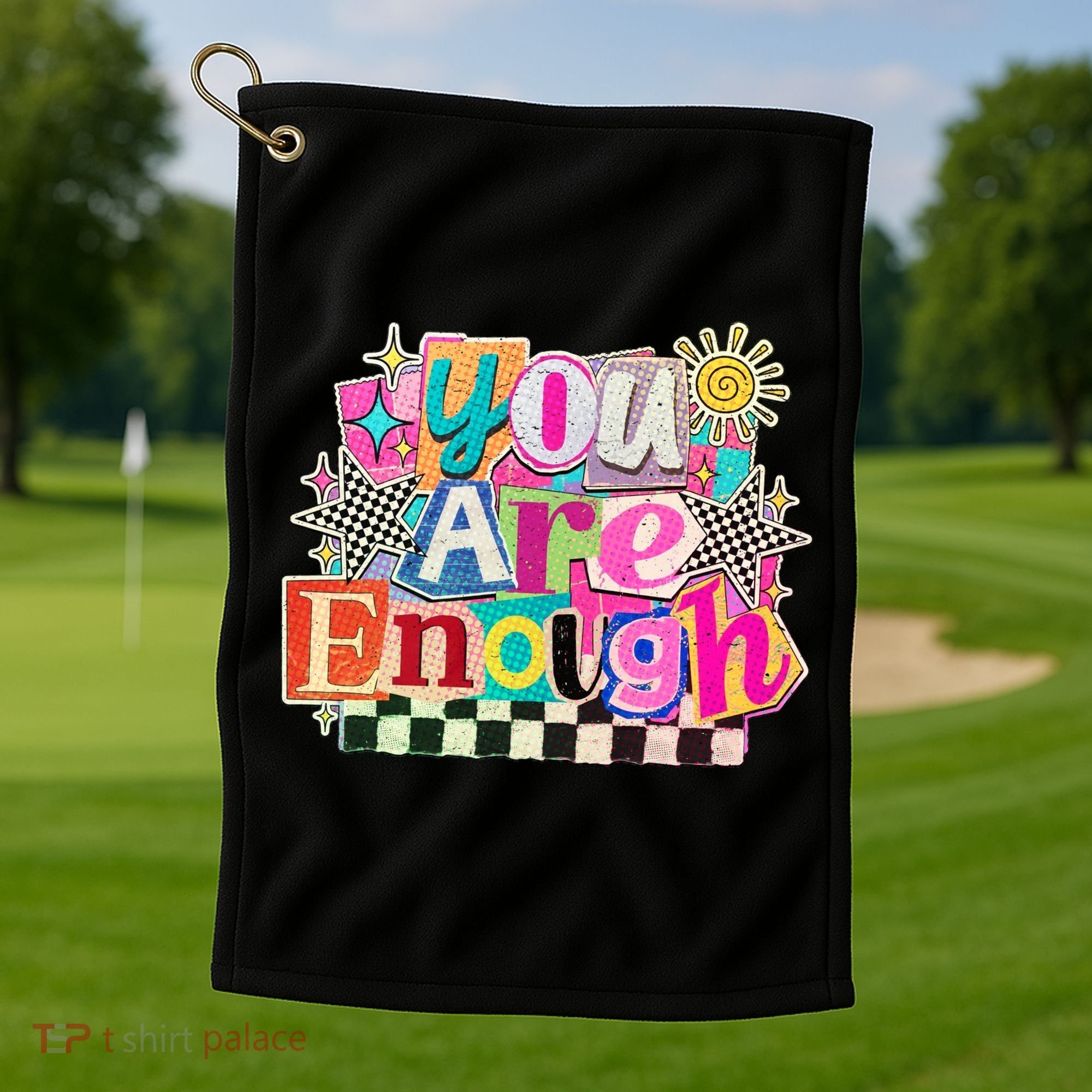 Retro You Are Enough Collage Golf Towel