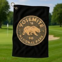Retro Yosemite California Established 1890 National Park Golf Towel thumb 1