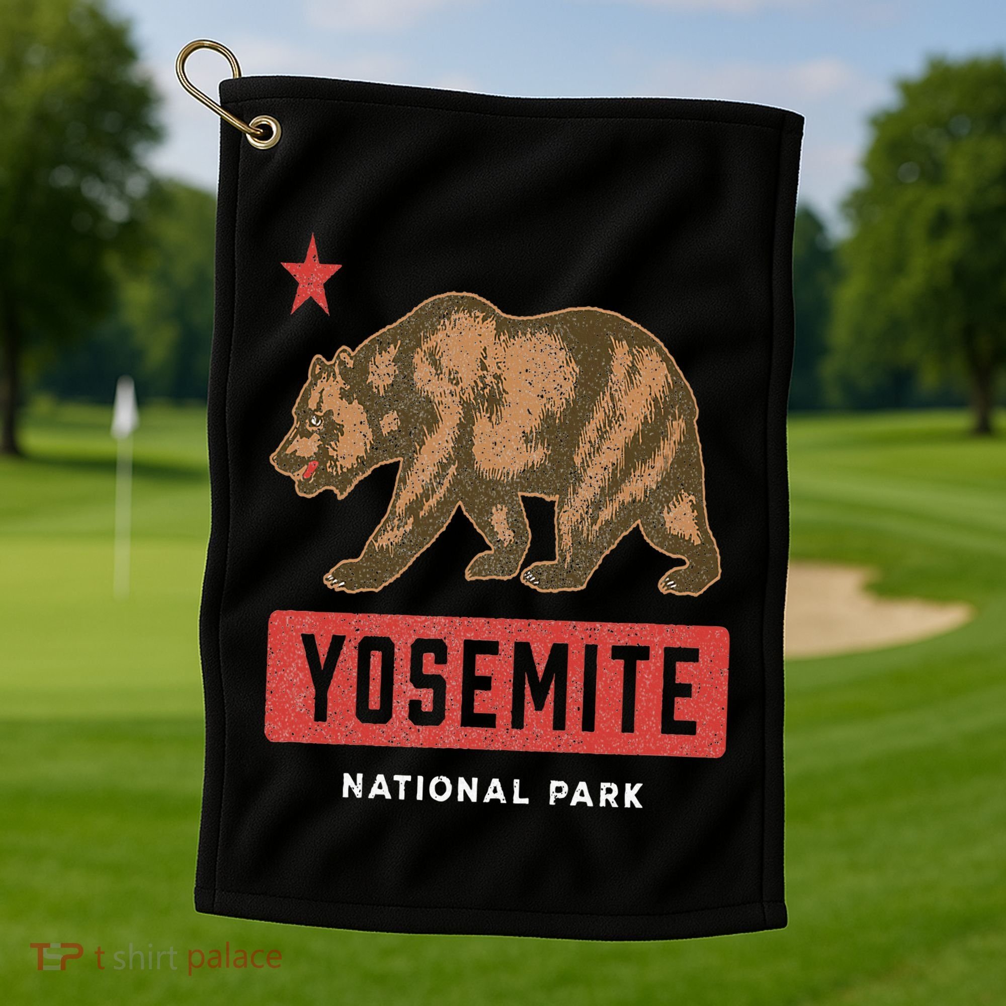 Retro Yosemite California Established 1890 National Park Golf Towel
