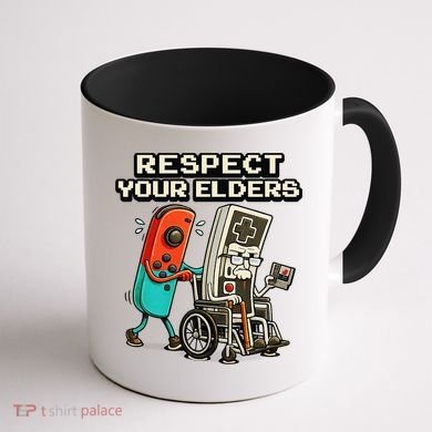 Respect Your Elders Retro Gaming Funny Gamer 80s Coffee Mug back