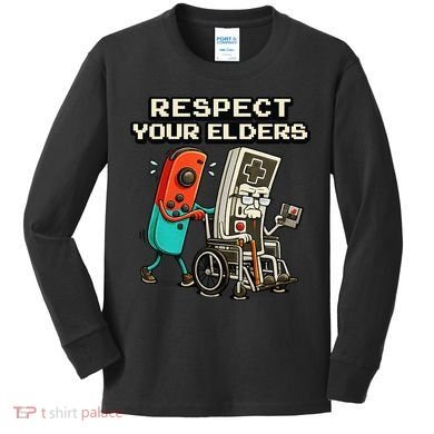 Respect Your Elders Retro Gaming Funny Gamer 80s Kids Long Sleeve Shirt