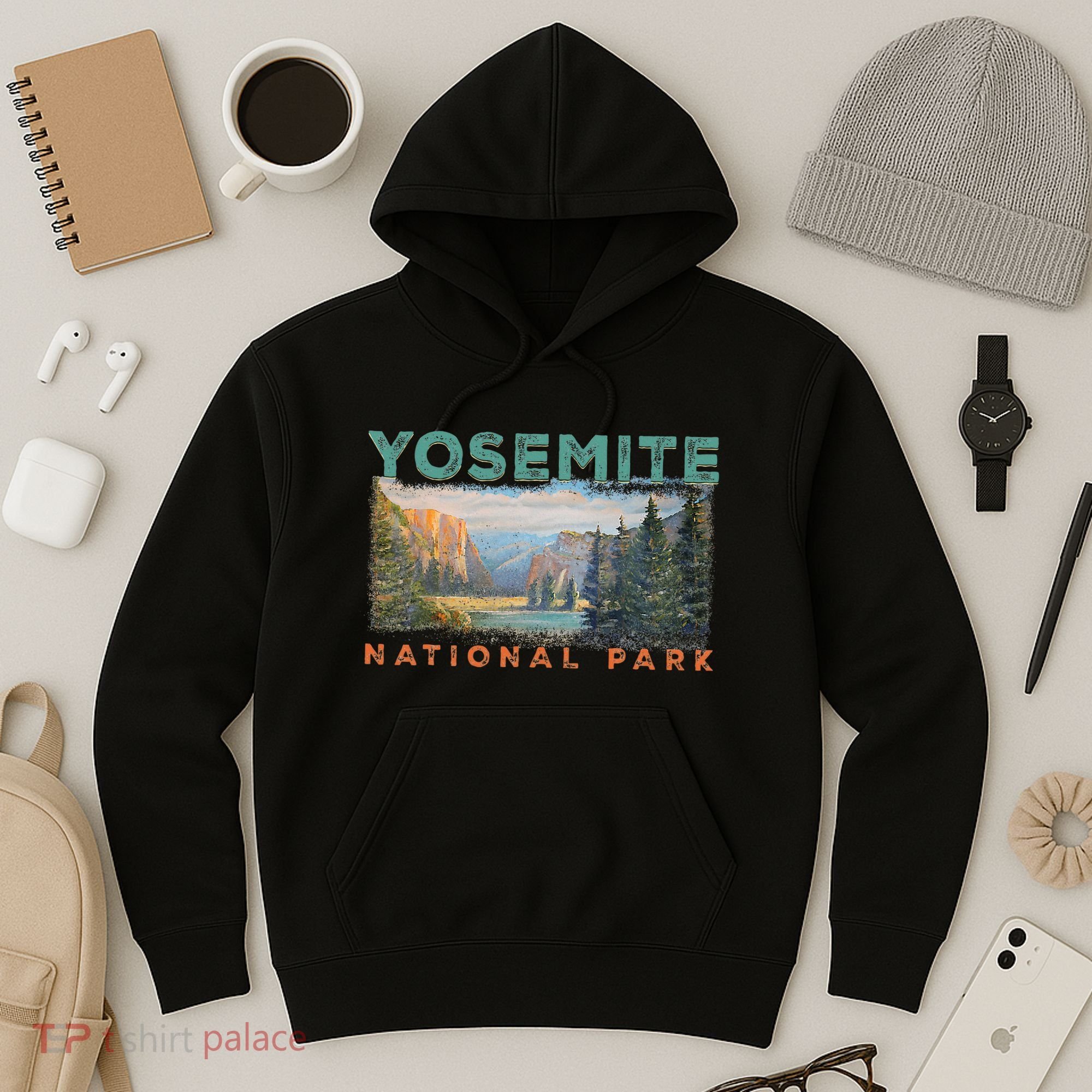 Retro Yosemite Halfdome Park Wyoming Mountain Hiking Hoodie