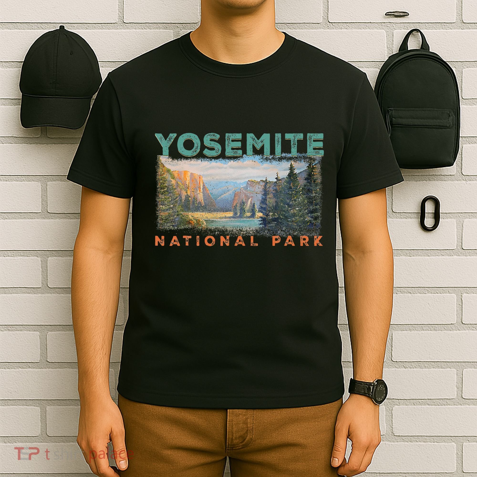 Retro Yosemite Halfdome Park Wyoming Mountain Hiking T-Shirt