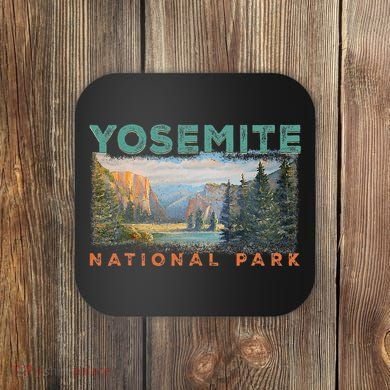 Retro Yosemite Halfdome Park Wyoming Mountain Hiking Coaster