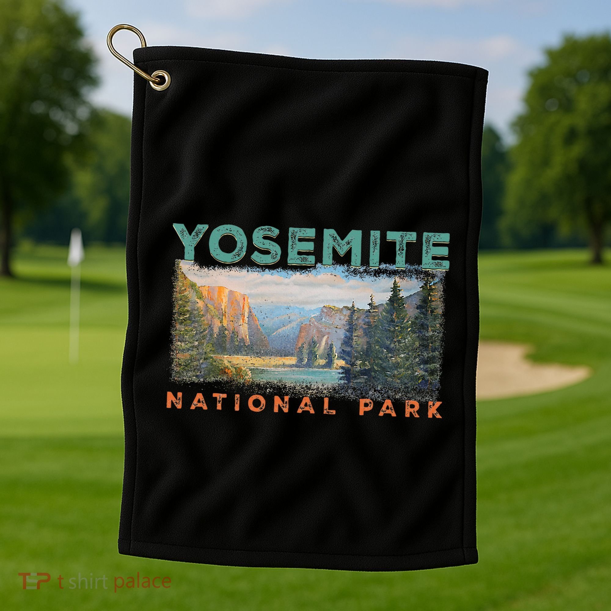 Retro Yosemite Halfdome Park Wyoming Mountain Hiking Golf Towel