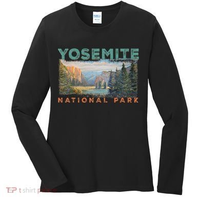 Retro Yosemite Halfdome Park Wyoming Mountain Hiking Women's Long Sleeve Shirt