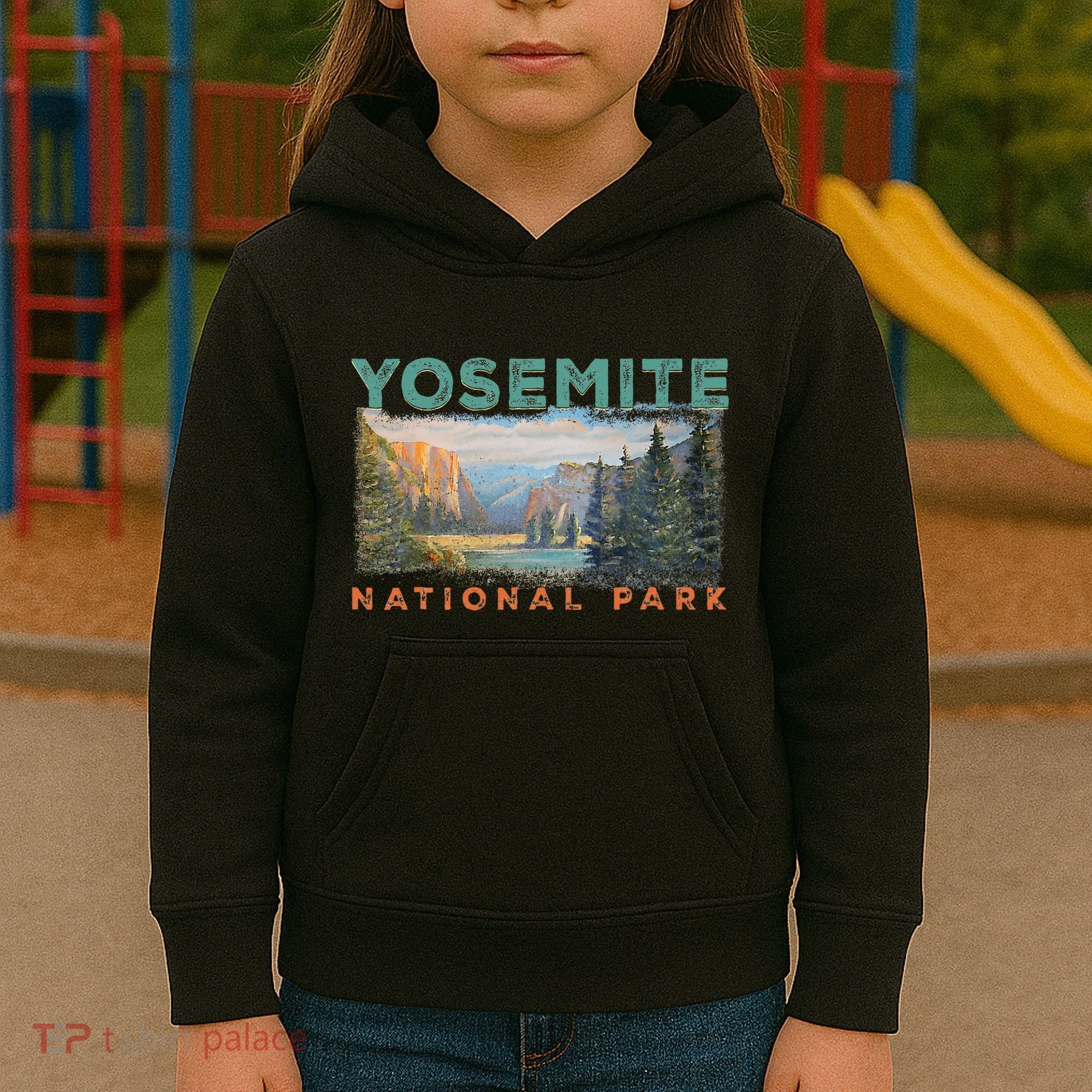 Retro Yosemite Halfdome Park Wyoming Mountain Hiking Kids Hoodie