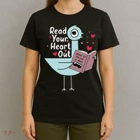 Read Your Heart Out Pigeon Cute Teacher Book Lover T-Shirt thumb 4