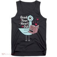 Read Your Heart Out Pigeon Cute Teacher Book Lover Tank Top thumb 0