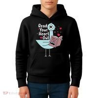Read Your Heart Out Pigeon Cute Teacher Book Lover Kids Hoodie thumb 4