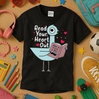 Read Your Heart Out Pigeon Cute Teacher Book Lover Kids T-Shirt thumb 3