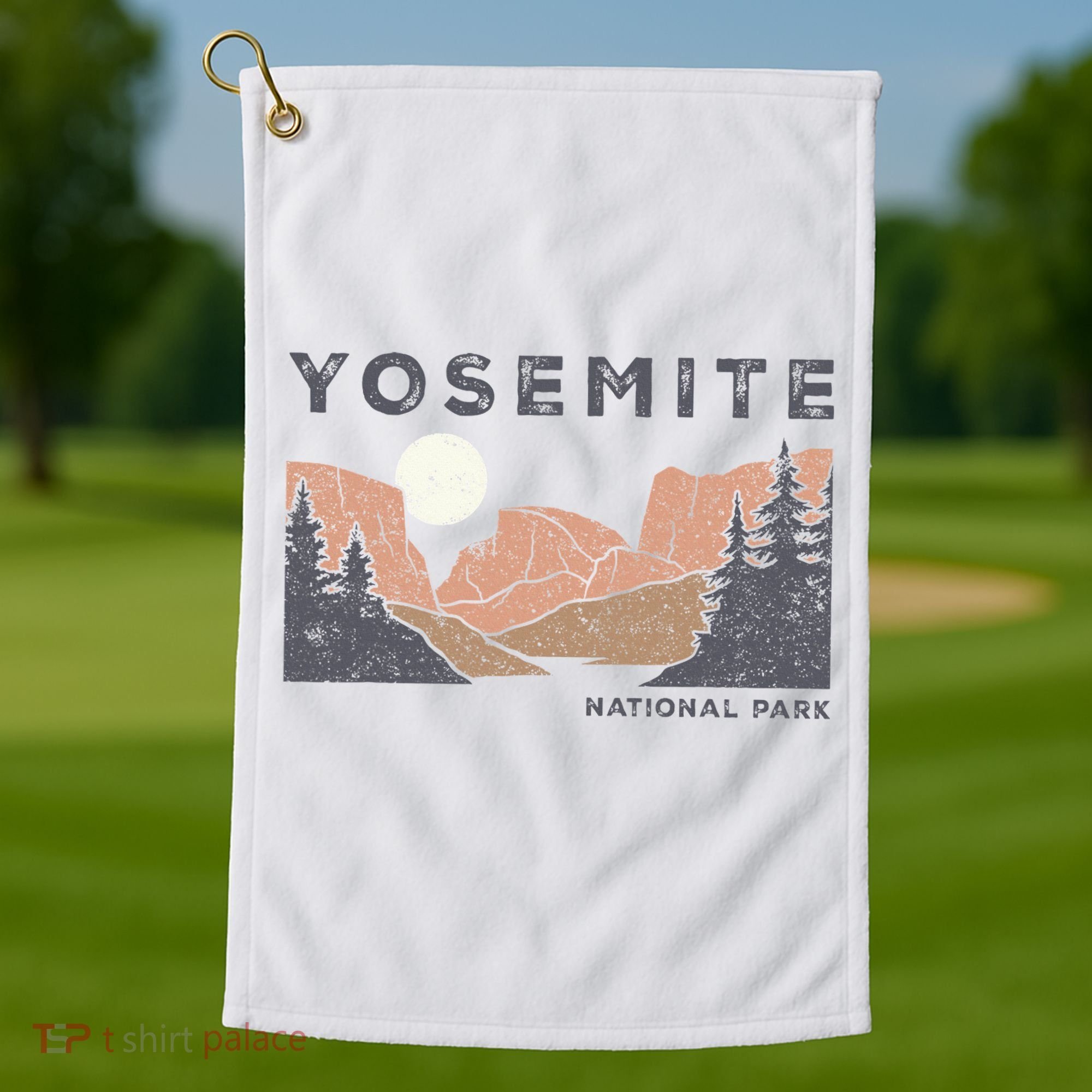 Retro Yosemite Halfdome National Park Golf Towel