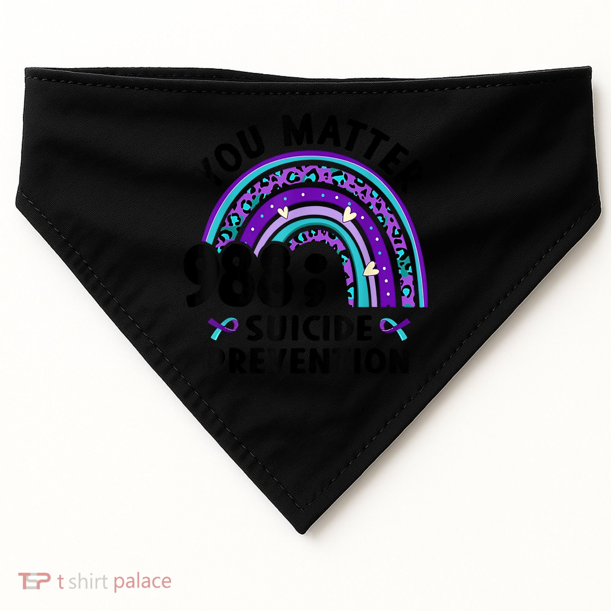 Rainbow You Matter 988 Suicide Prevention Awareness Ribbon USA-Made Doggie Bandana