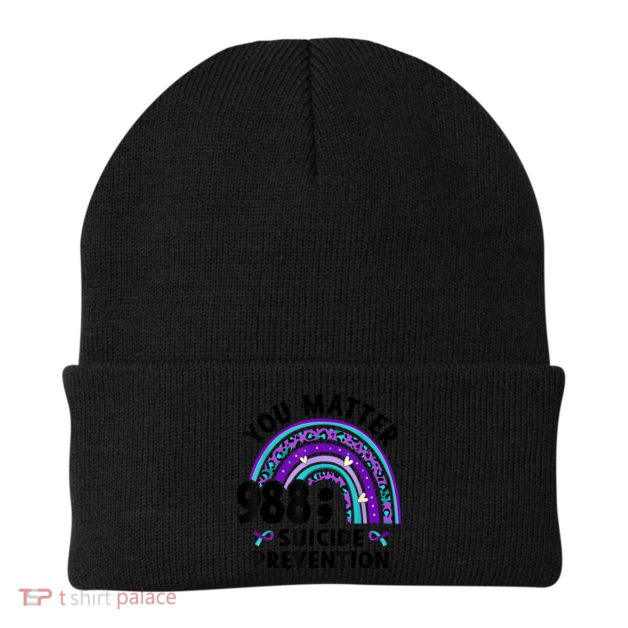 Rainbow You Matter 988 Suicide Prevention Awareness Ribbon Beanie