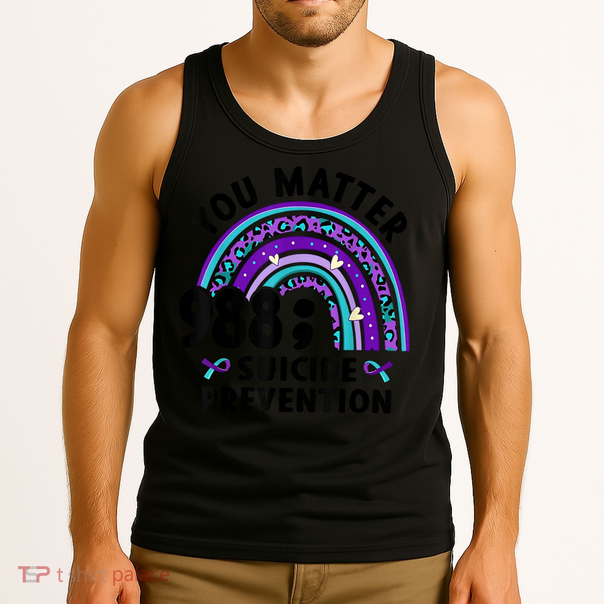 Rainbow You Matter 988 Suicide Prevention Awareness Ribbon Tank Top