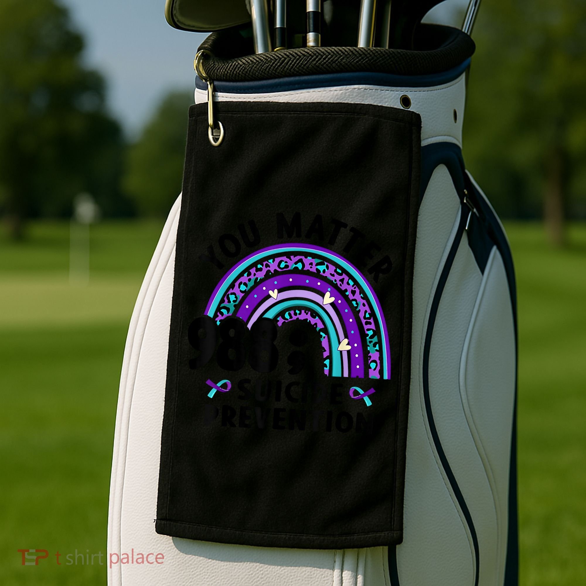 Rainbow You Matter 988 Suicide Prevention Awareness Ribbon Golf Towel