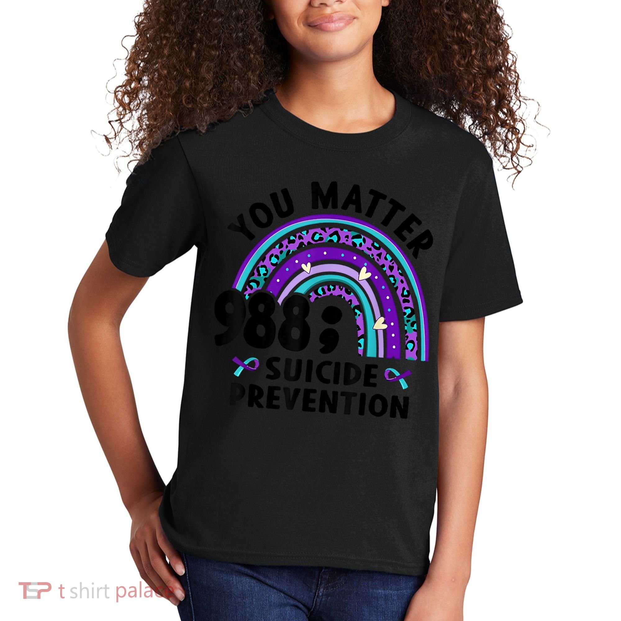 Rainbow You Matter 988 Suicide Prevention Awareness Ribbon Kids T-Shirt