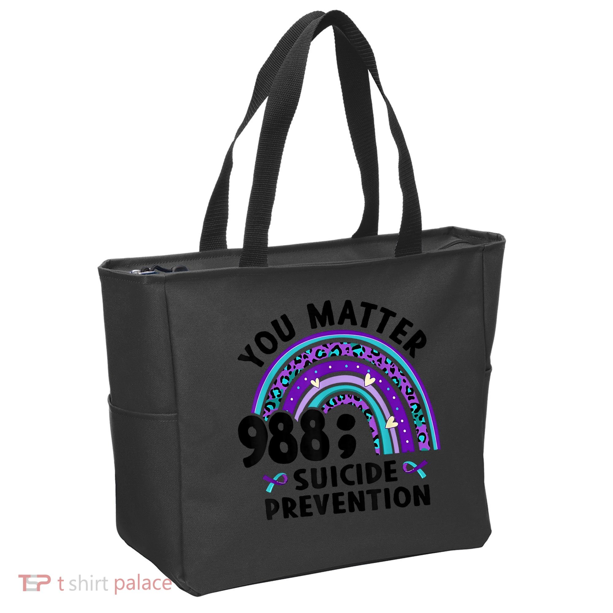 Rainbow You Matter 988 Suicide Prevention Awareness Ribbon Tote Bag