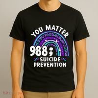 Rainbow You Matter 988 Suicide Prevention Awareness Ribbon T-Shirt thumb 3