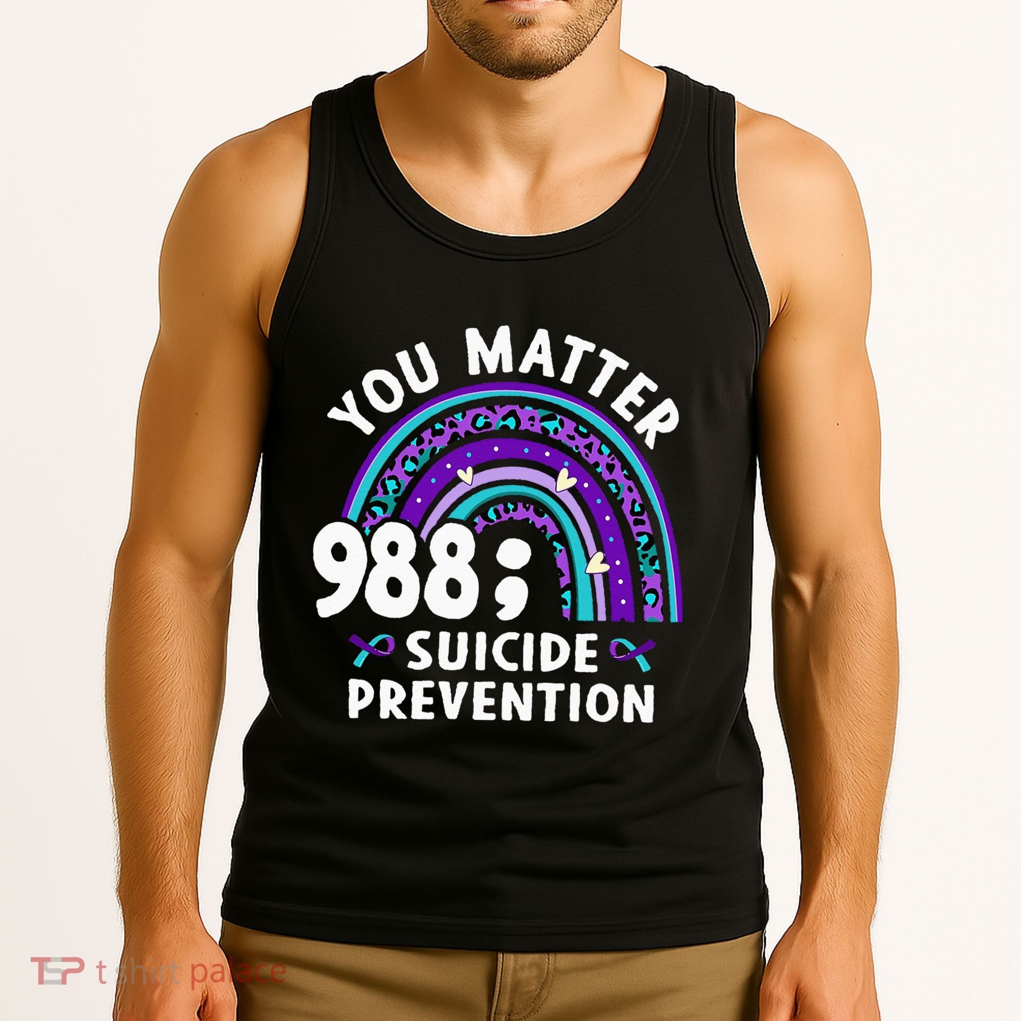 Rainbow You Matter 988 Suicide Prevention Awareness Ribbon Tank Top
