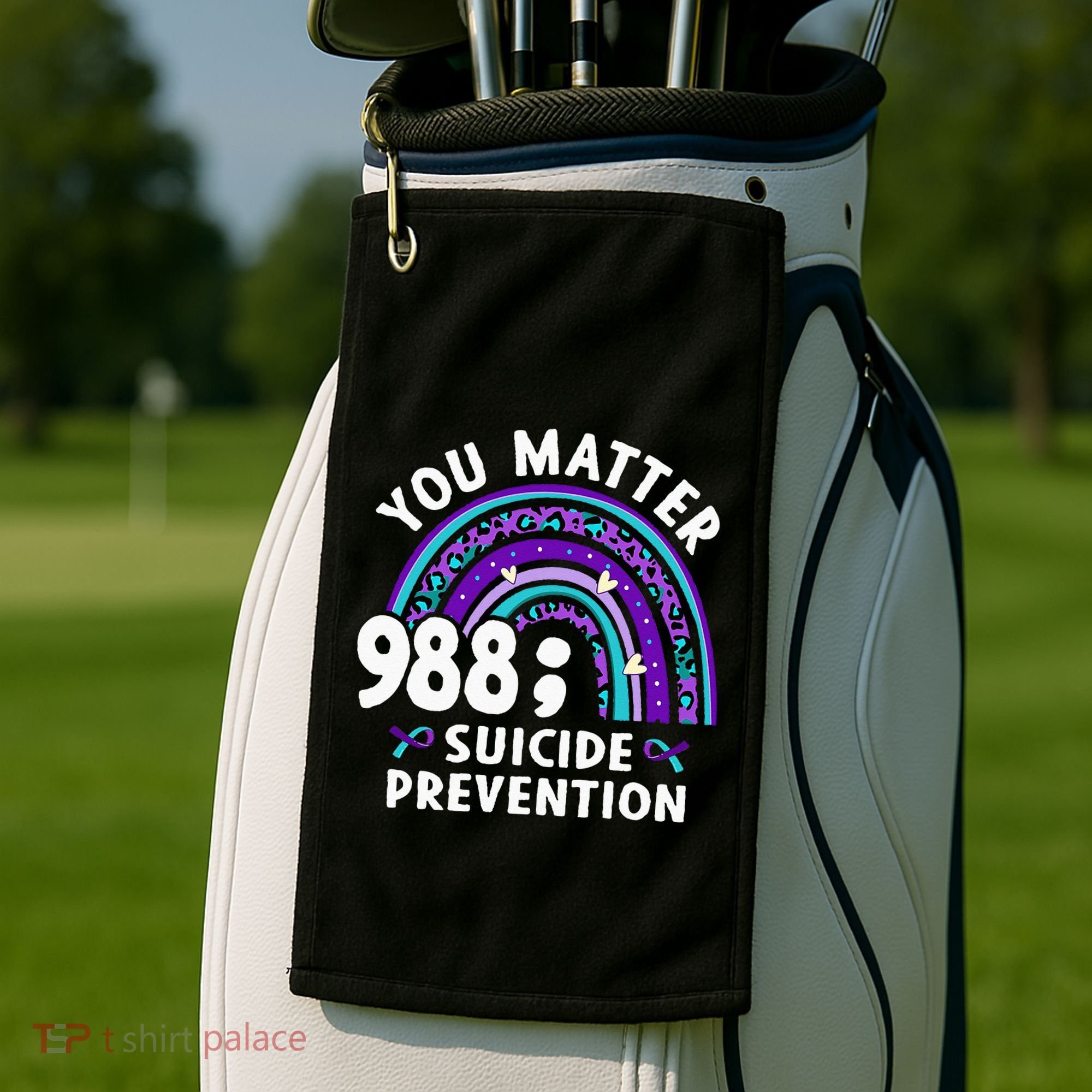Rainbow You Matter 988 Suicide Prevention Awareness Ribbon Golf Towel