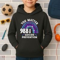 Rainbow You Matter 988 Suicide Prevention Awareness Ribbon Kids Hoodie thumb 2