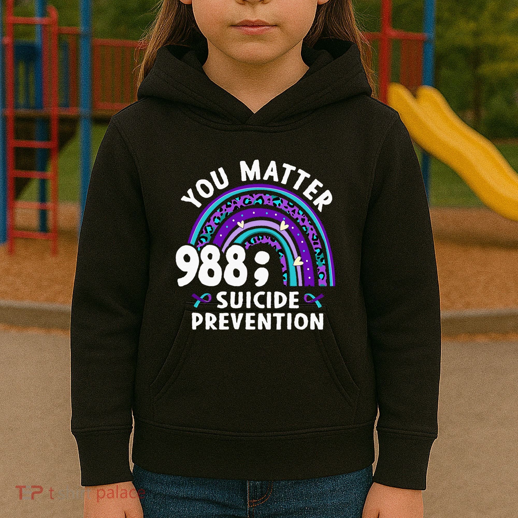 Rainbow You Matter 988 Suicide Prevention Awareness Ribbon Kids Hoodie
